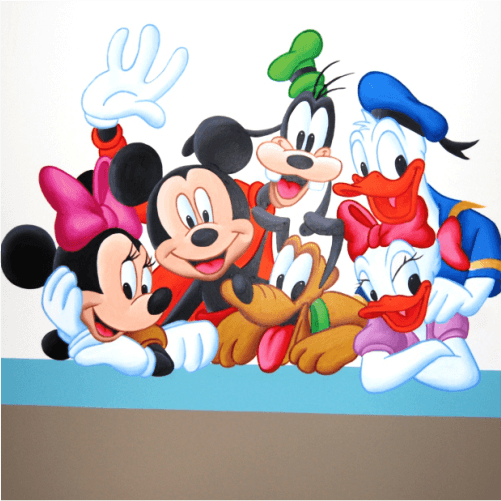 muurschildering mickey minnie goofy pluto donald daisy