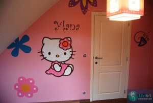 Muurschildering Hello Kitty in kinderkamer