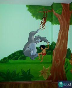 Muurschildering Baloo en Mowgli