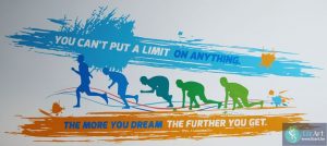 Muurschildering "you can't put a limit on anything..." voor Decathlon te Olen.