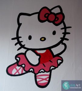 Muurschildering Hello Kitty als ballerina