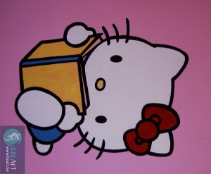 Muurschildering Hello Kitty leest boek