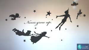 Wandschildering silhouet Peter Pan en vriendjes