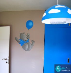 Muurschildering Winnie De Pooh aan een ballon