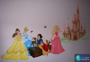 Muurschildering Disney-prinsessen met kasteel