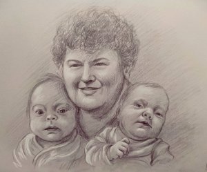 Portret oma met kleinkinderen illustratie familieportret