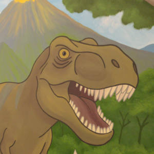 Een dinosaurus muurschildering die een kinderkamer tot leven brengt