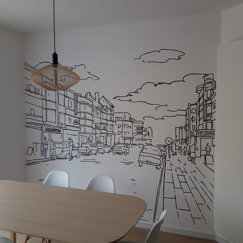 Originele muurschildering woonkamer kiezen